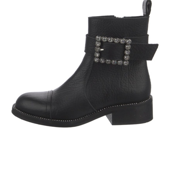 Zadig & Voltaire Leather Crystal Embellishment Moto Boots  size 6 - Picture 9 of 11